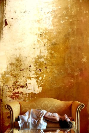 bride sleeping on a luxury sofaの写真素材