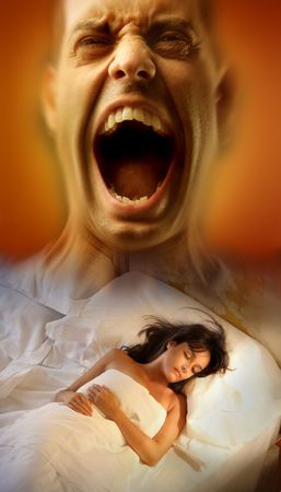 girl dreming a dangerous man screamingの写真素材