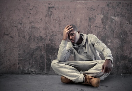 Sad young african manの写真素材