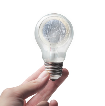 Light bulb with an euro coin in itの写真素材