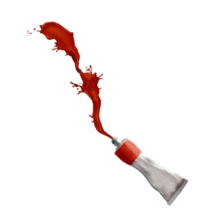 Paint tube splashing red paintの写真素材