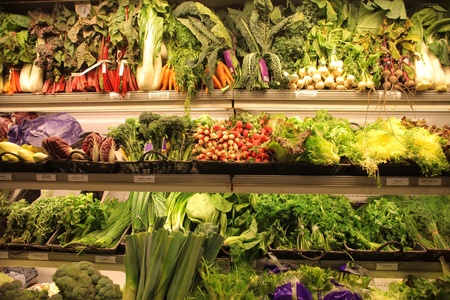 Fresh produce stand in a supermarketの写真素材