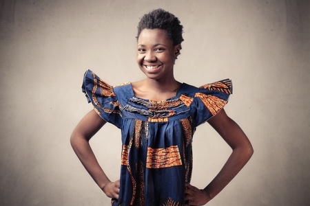 Smiling african woman in traditional dressの写真素材