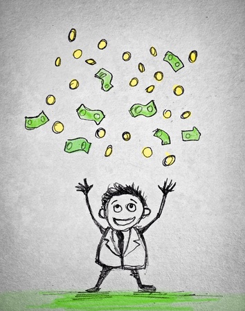 hand drawing man throwing moneyの写真素材