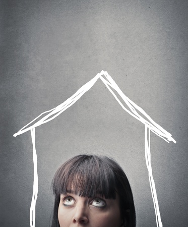 woman into a drawn houseの写真素材