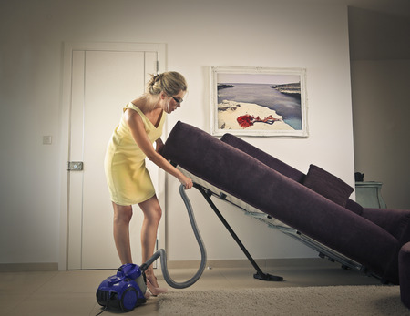 Housewife cleaning house の写真素材