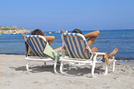 Two friends at the seasideの写真素材