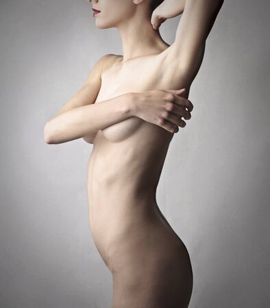 Naked woman posingの写真素材