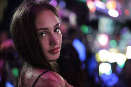 Beautiful model spending the night outの写真素材