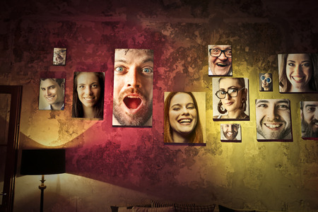 Hanging pictures on a wallの写真素材