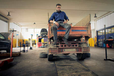 Mechanic in the garageの写真素材