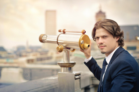 man looking at the horizonの写真素材