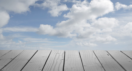 Wooden floor with the sky in the backgroundの写真素材
