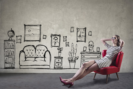 Relax in the new living roomの写真素材