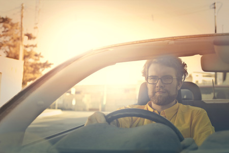 Man driving a carの写真素材