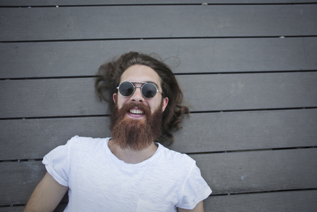 Bearded man smilingの写真素材