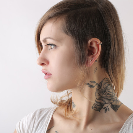 Tattooed woman's portraitの写真素材