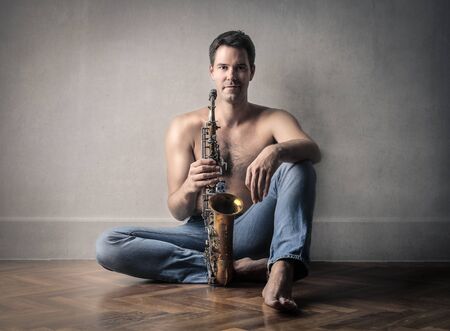 Man with a saxophoneの写真素材