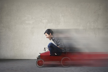 Driving too fast in the toy car