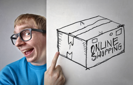 Nerd is shopping onlineの写真素材