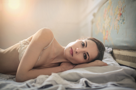 Beautiful woman in braの写真素材