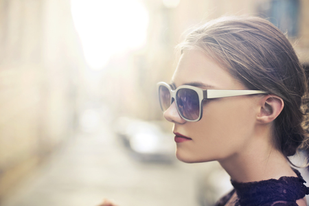 Pretty woman in sunglassesの写真素材