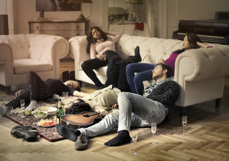 A group of friends after a big partyの写真素材