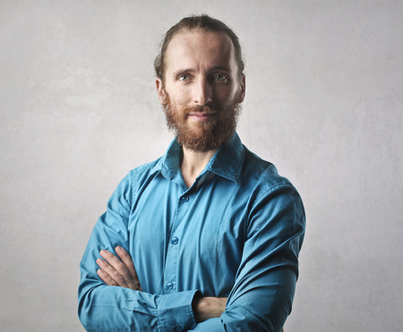 Man in a blue shirt