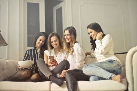 Friend are watching picturesの写真素材