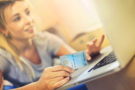 Shopping online with a cardの写真素材