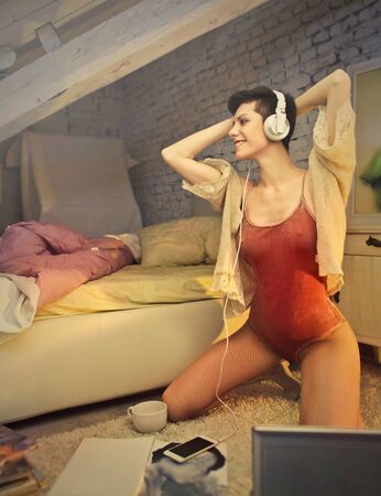 Skinny lady is dancingの写真素材