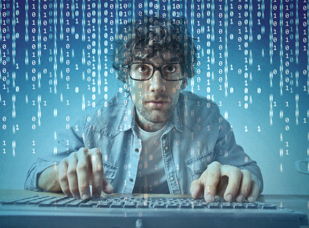 Young nerd is the digital world