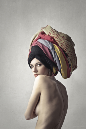 Nude woman in a turbanの写真素材