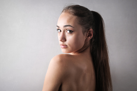 Portrait of a young woman with long hairの写真素材