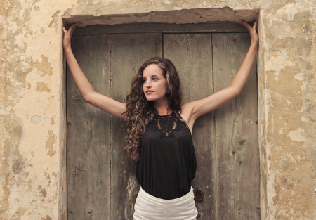 portrait of a caucasian girl outdoorの写真素材
