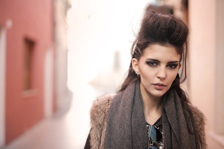Portrait of woman in a city streetの写真素材