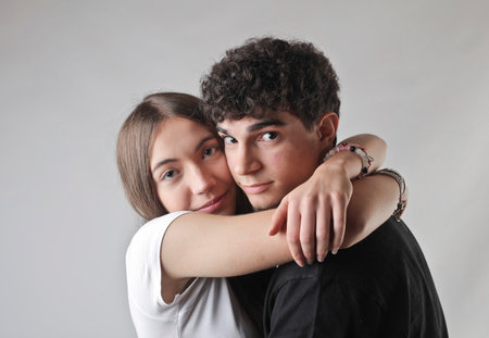 portrait of young couple embracingの写真素材