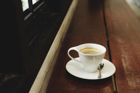 Hot coffee on wood tableの素材