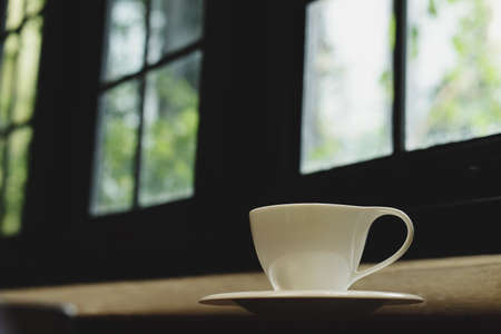 Hot coffee on wood tableの素材