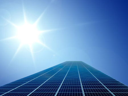 solar cell power energy grid technology in sun and sky background