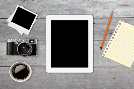 old camera tablet cell phone in retro vintage  background designの写真素材