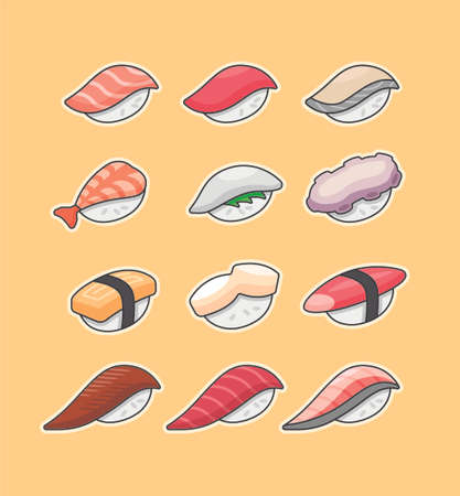 Delicious nigiri sushi in vector styleのイラスト素材