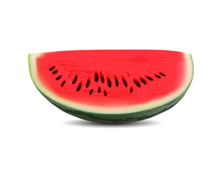 Vector sliced ripe red watermelon in 3d realistic isolated in white backgroundのイラスト素材