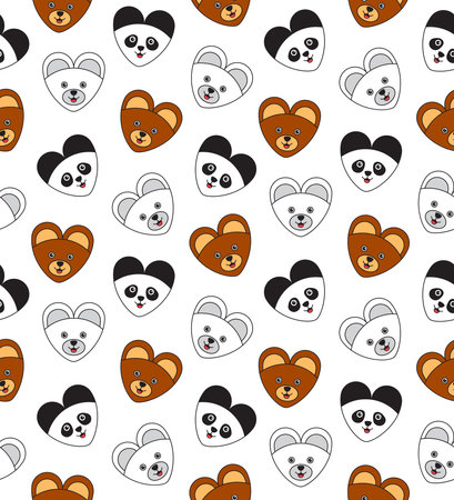 Love bear, honey bear, polar bear and panda shaped like a heart symbol. kawaii animal kids seamless pattern design for wrapping paper, fabric and textile.のイラスト素材