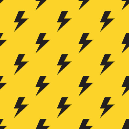 electrical emblem lightning seamless pattern in black on a yellow backgroundのイラスト素材