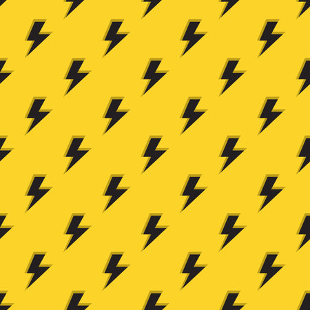 electrical emblem lightning seamless pattern in black on a yellow backgroundのイラスト素材