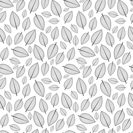 Black outline stylized leaf seamless patternのイラスト素材
