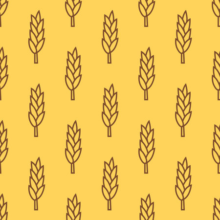 seamless pattern shaped like wheat, paddy and oats on orange backgroundのイラスト素材