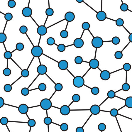 blue dots molecular network repeating pattern on blue backgroundのイラスト素材