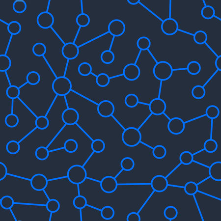 blue network molecular outline repeating pattern on dark blue backgroundのイラスト素材